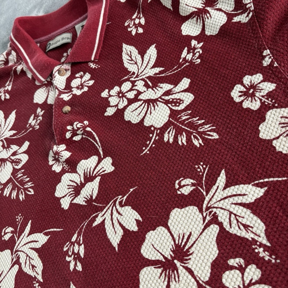Bugle Boy Floral‎ Polo Shirt Mens XL Burgundy White Hawaiian Tropical Golf